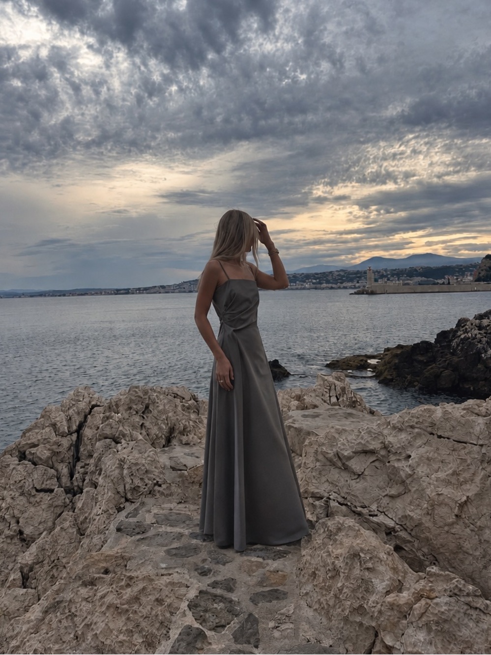 Zara ZW Collection Grey Khaki Wool Blend Draped Maxi Dress NWT Event - Picture 3 of 15